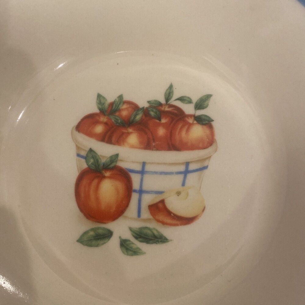 Atico Bowl - Apples In A Basket Pattern Blue Rim 6.75” - Picture 2 of 6